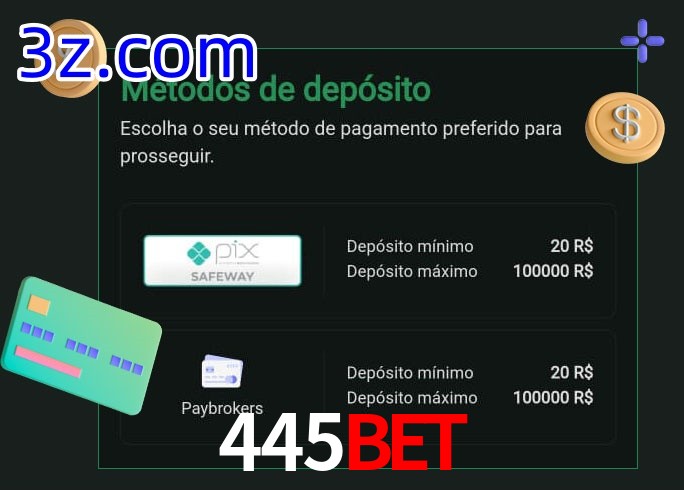 O cassino 445Bet oferece uma grande variedade de métodos de pagamento